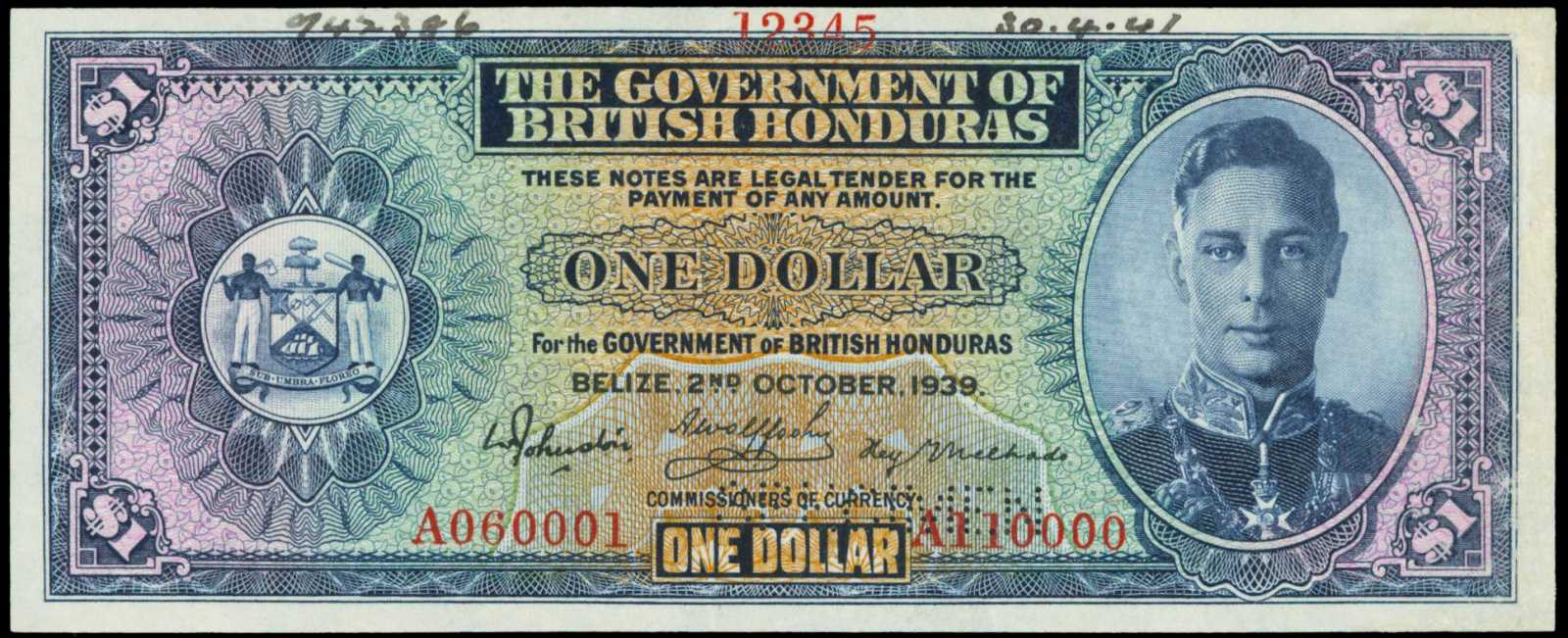 Номинал 1 доллар. Банкноты британского Гондураса. 1 Доллар 1942. Лемпира Гондурас банкноты. Банкнота 1 лемпира Гондурас.