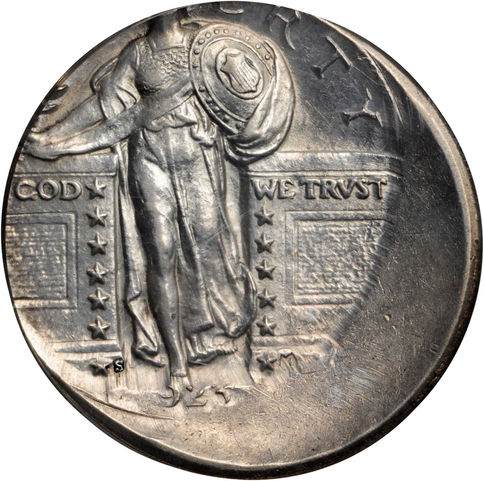 1923-S Standing Liberty Quarter--Struck 25% Off Center--AU-58 