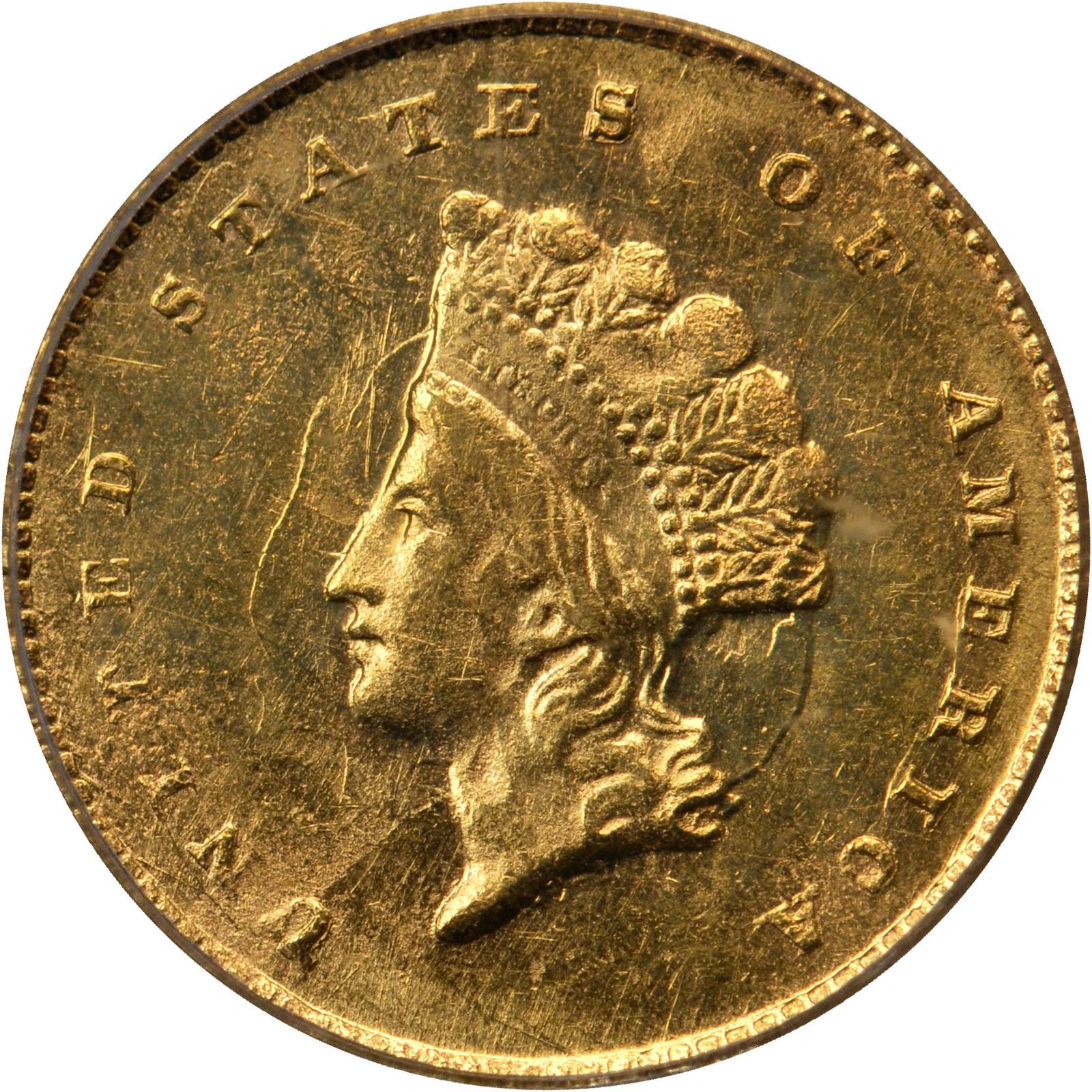 1855-C Gold Dollar. Winter Variety 2. Type II. MS-61 (PCGS