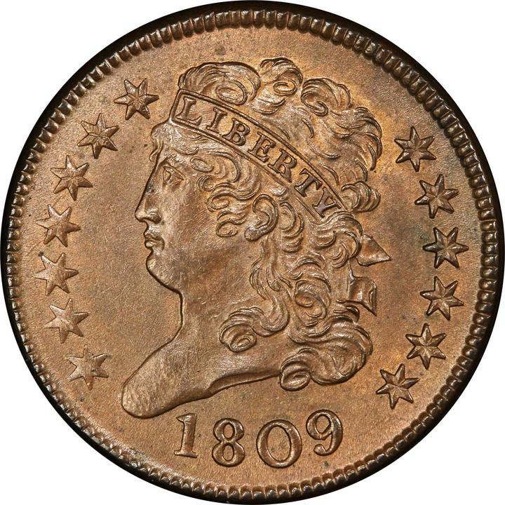 Download 1809 Classic Head Half Cent. Cohen-6, Breen-6. Rarity-1. Mint State-65+ BN (PCGS). | Stacks Bowers
