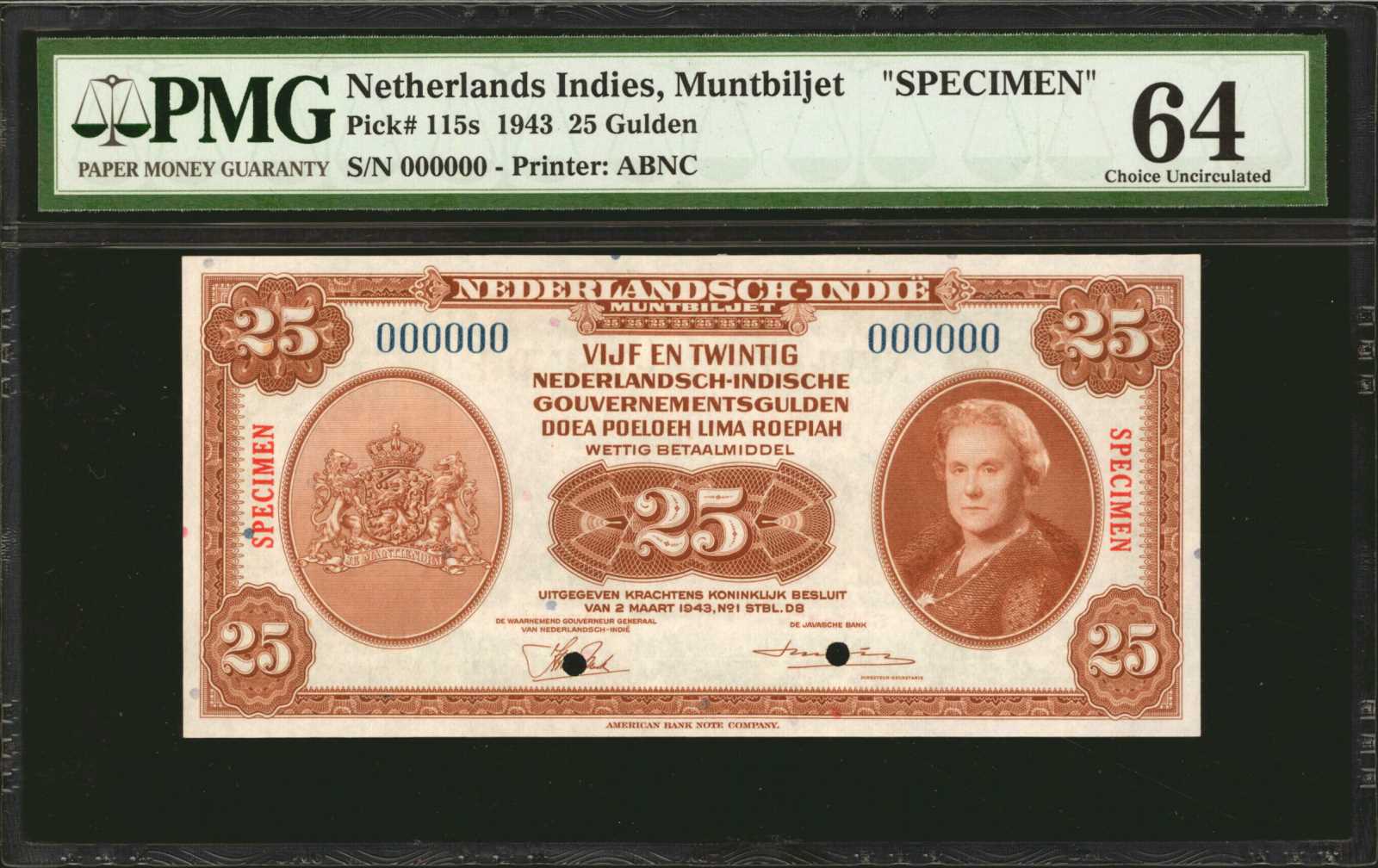 NERLANDS INDIES. Nederlandsche-Indie Muntbiljet. 25 Gulden, 1943