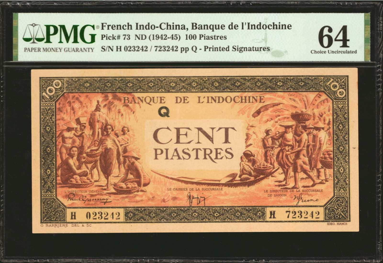 FRENCH INDO-CHINA. Banque de L'Indo-Chine. 100 Piastres, ND (1942