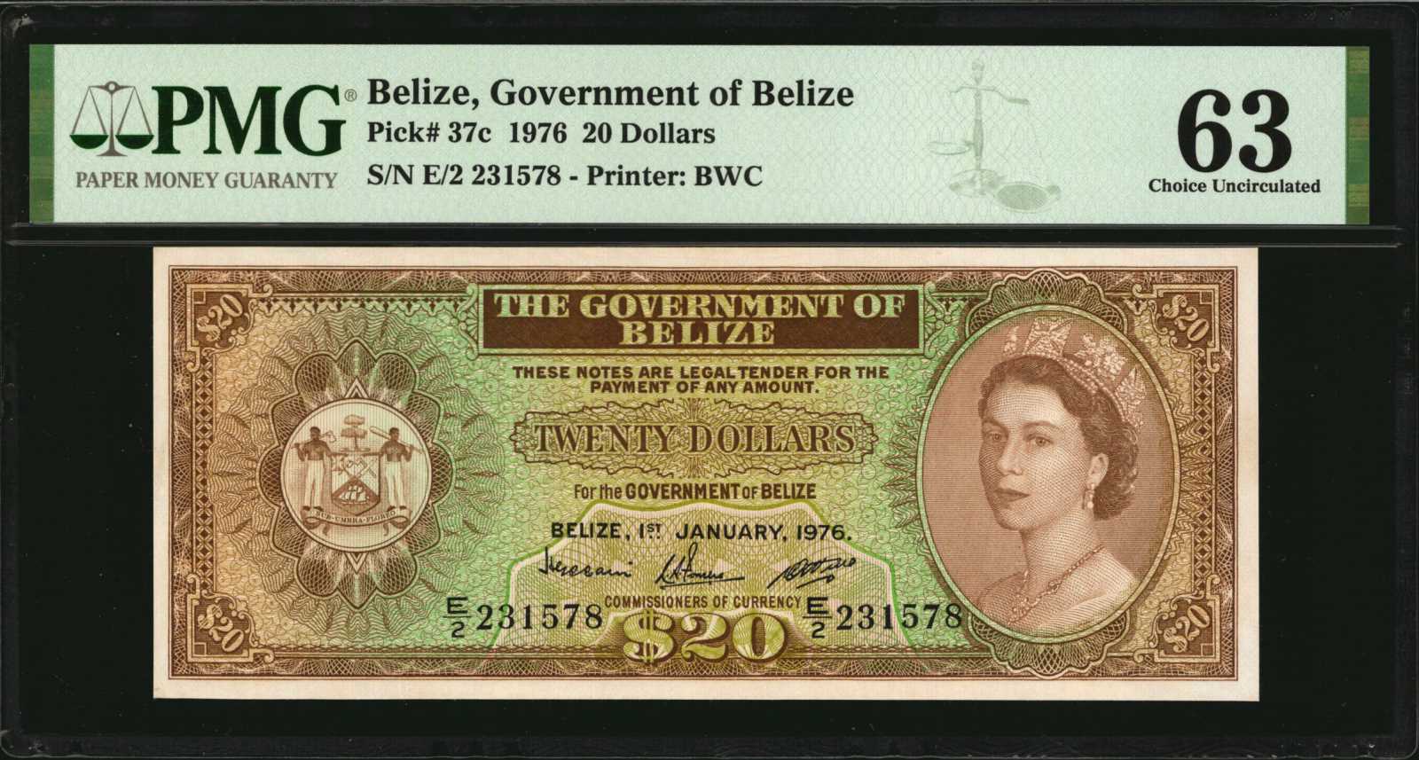 BELIZE. Government of Belize. 20 Dollars