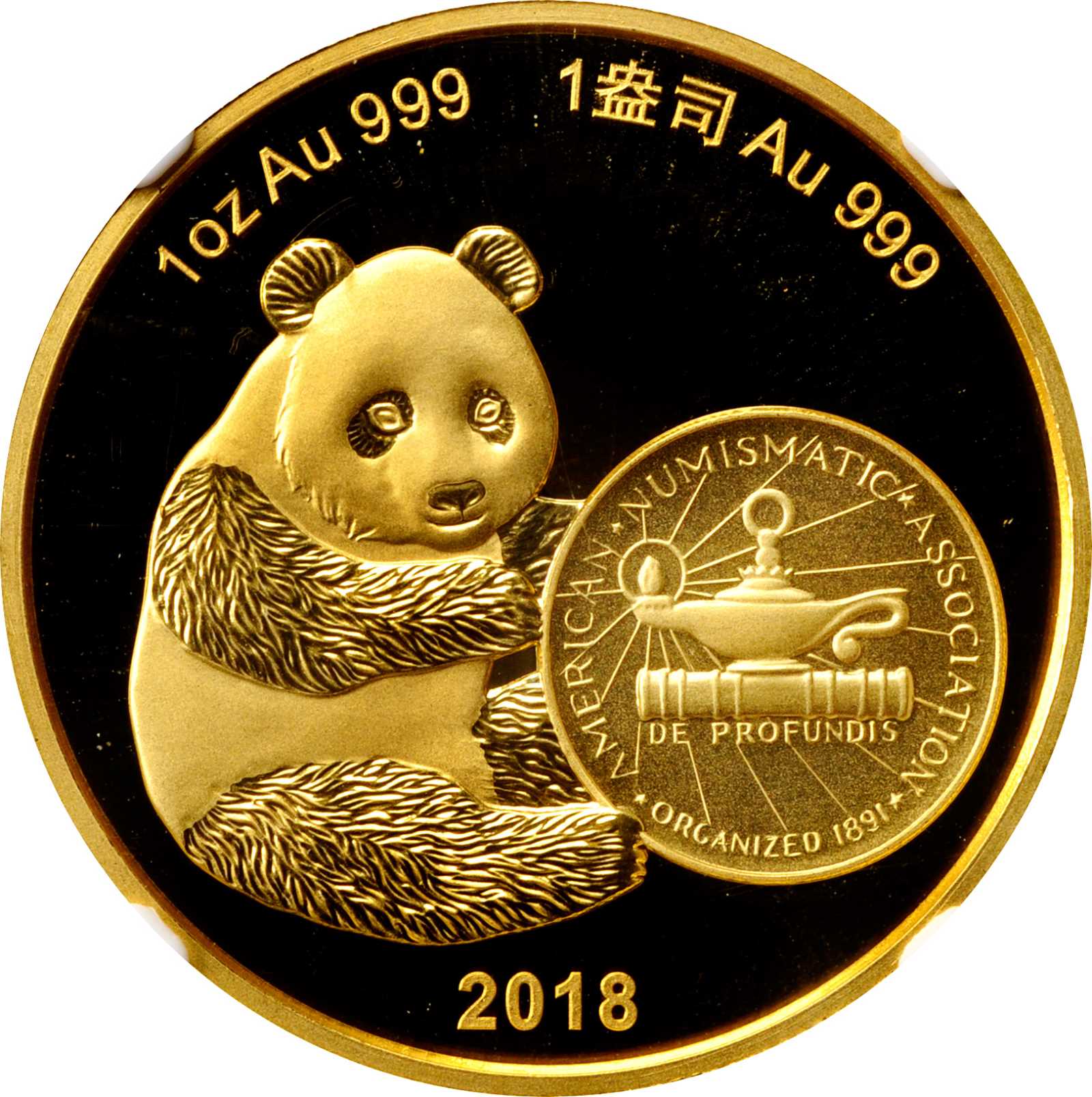 CHINA. 1 Ounce Gold Panda Medal, 2018. Panda Series, ANA World's