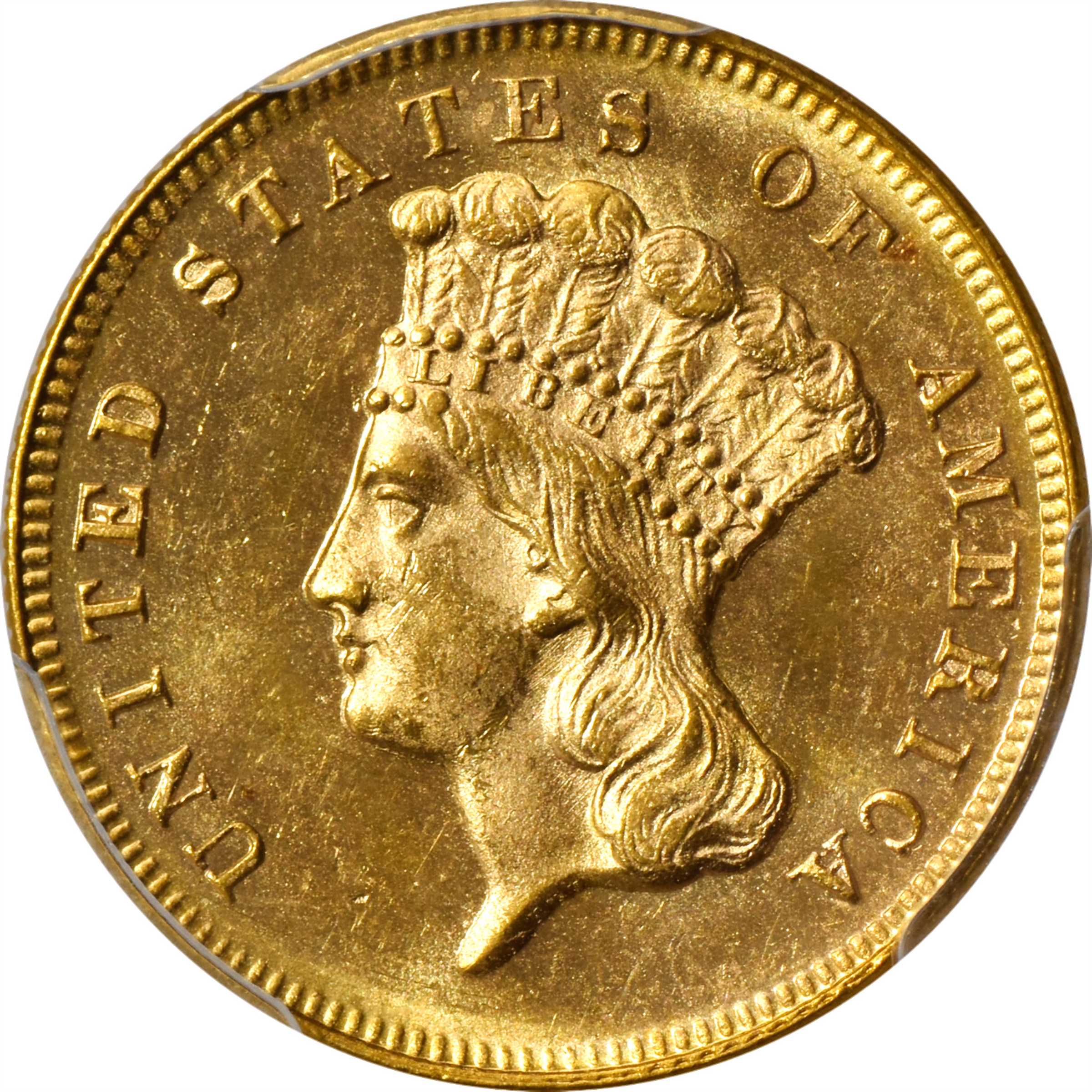 1870 Three-Dollar Gold Piece. MS-64 (PCGS). CAC.