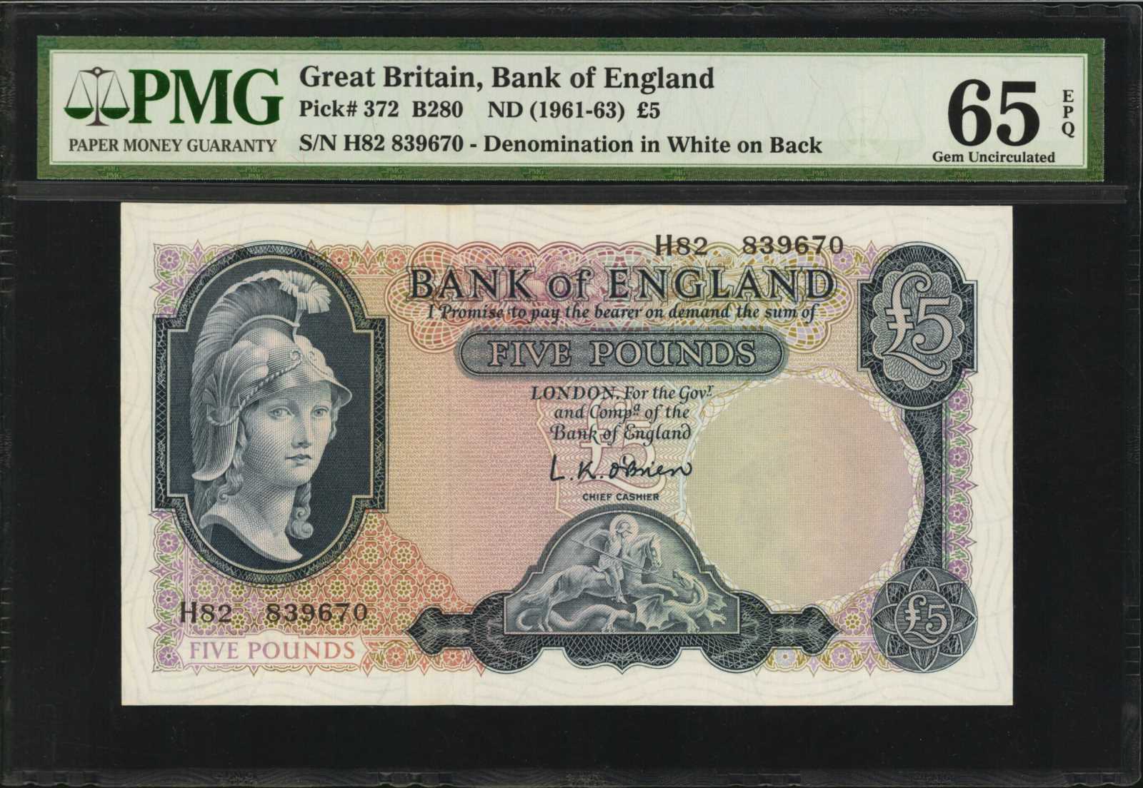 GREAT BRITAIN. Bank of England. 5 Pounds, ND (1961-63). P-372. PMG 