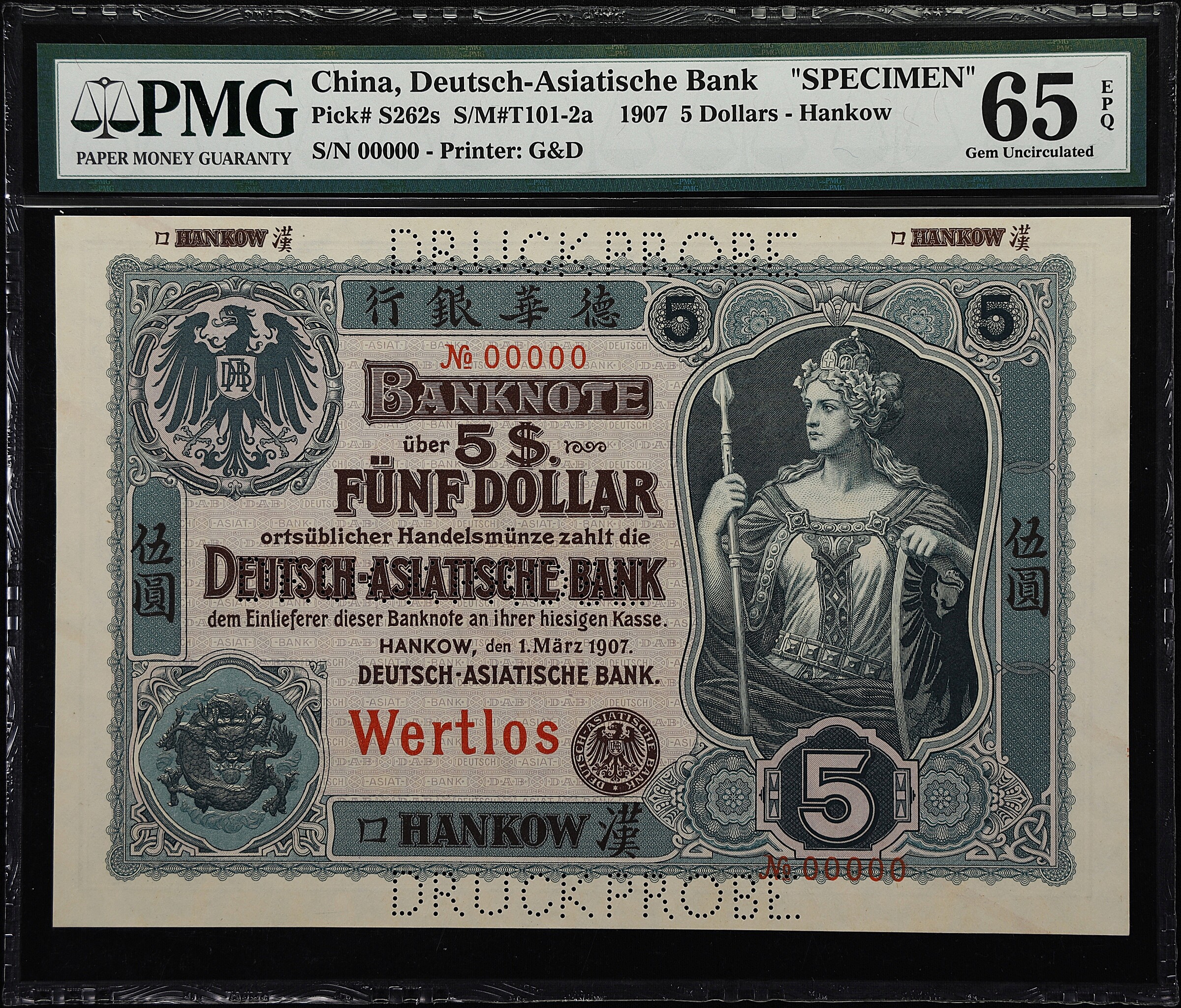 CHINA--FOREIGN BANKS. Deutsch-Asiatische Bank. 5 Dollars, 1907. P