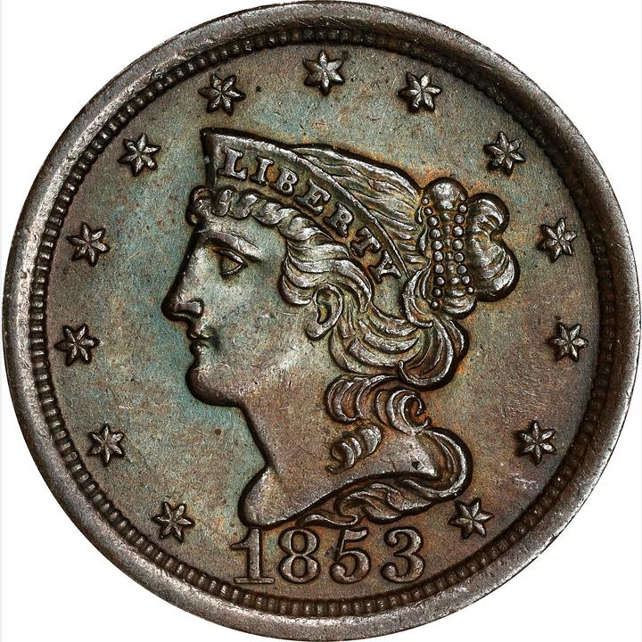 1853 Braided Hair Half Cent. AU-58 Details--Cleaned (ANACS