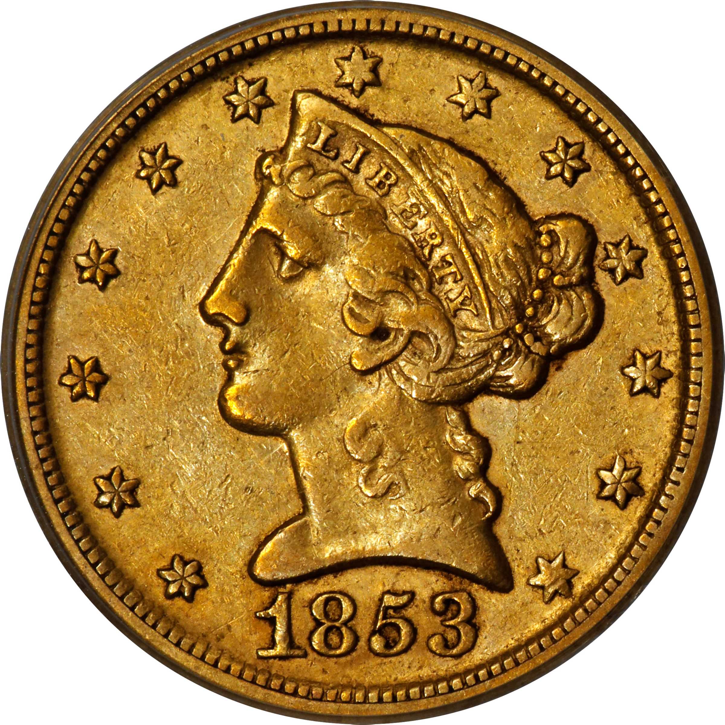 1853-D Liberty Head Half Eagle. Winter 35-AA. AU-50 (PCGS). CAC. | Stacks  Bowers
