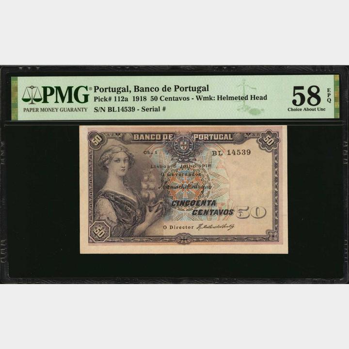 PORTUGAL. Banco de Portugal. 50 Centavos, 1918. P-112a. PMG Choice