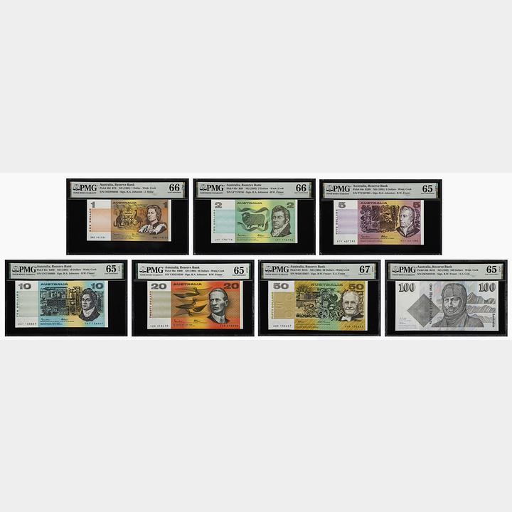 AUSTRALIA. Lot of (7) Reserve Bank of Australia. 1, 2, 5, 10, 20, 50 & 100  Dollars, ND (1983-94). P-42d, 43e, 44e, 45e, 46e, 47i & 48d.