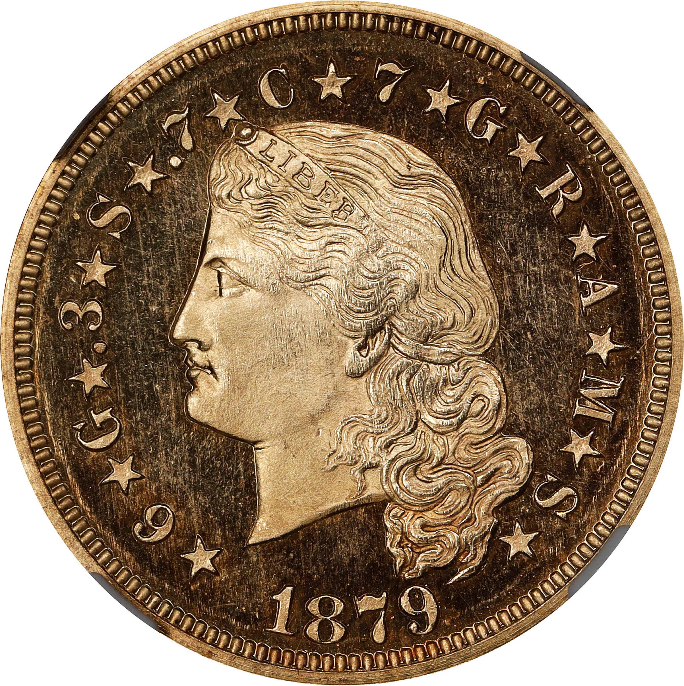 1879 Four Dollar Gold Stella. Flowing Hair. Judd 1635 Pollock