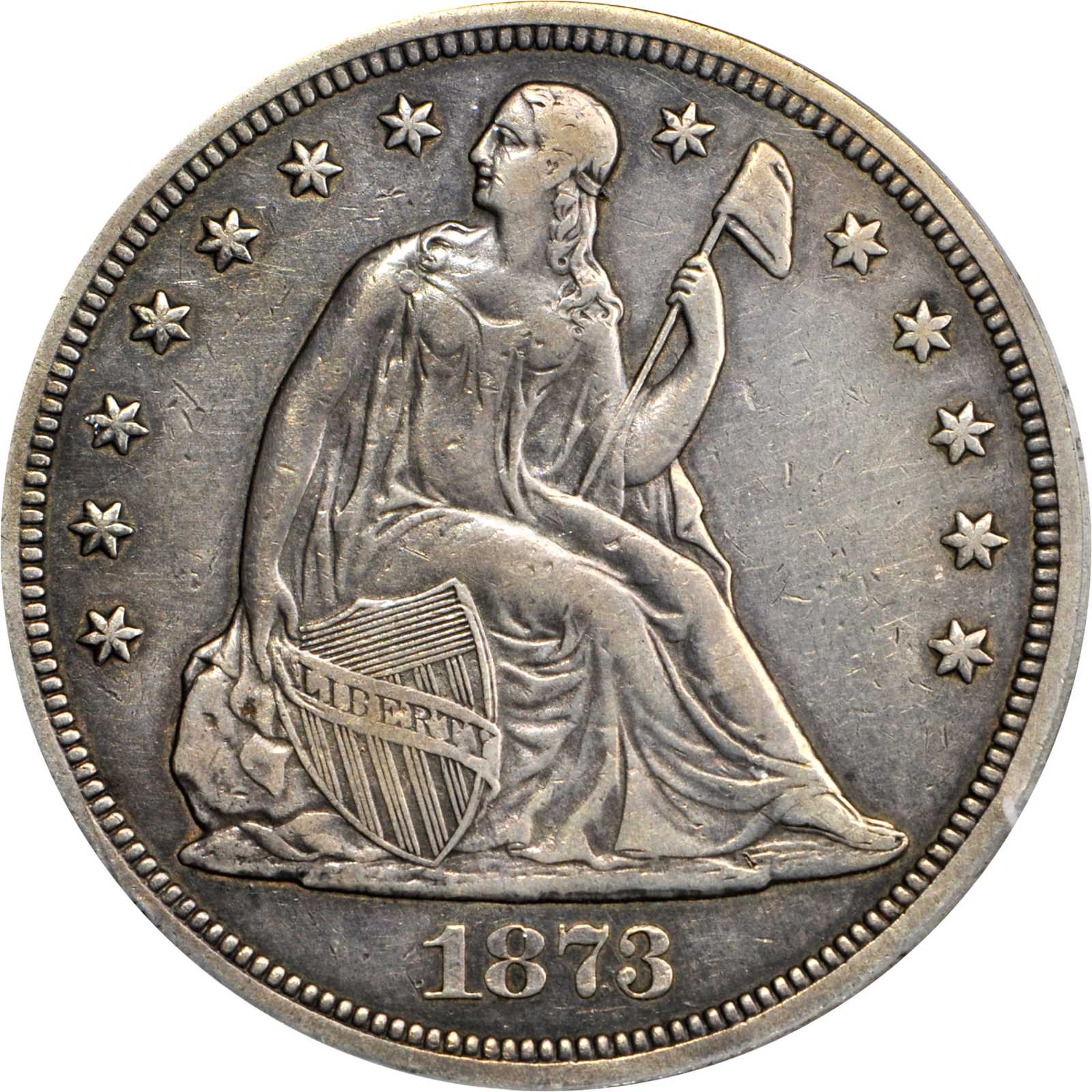 1873 CC Liberty Seated Silver Dollar. OC 1 the only known dies