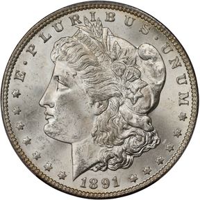 1891-CC Morgan Silver Dollar. MS-63 (PCGS).