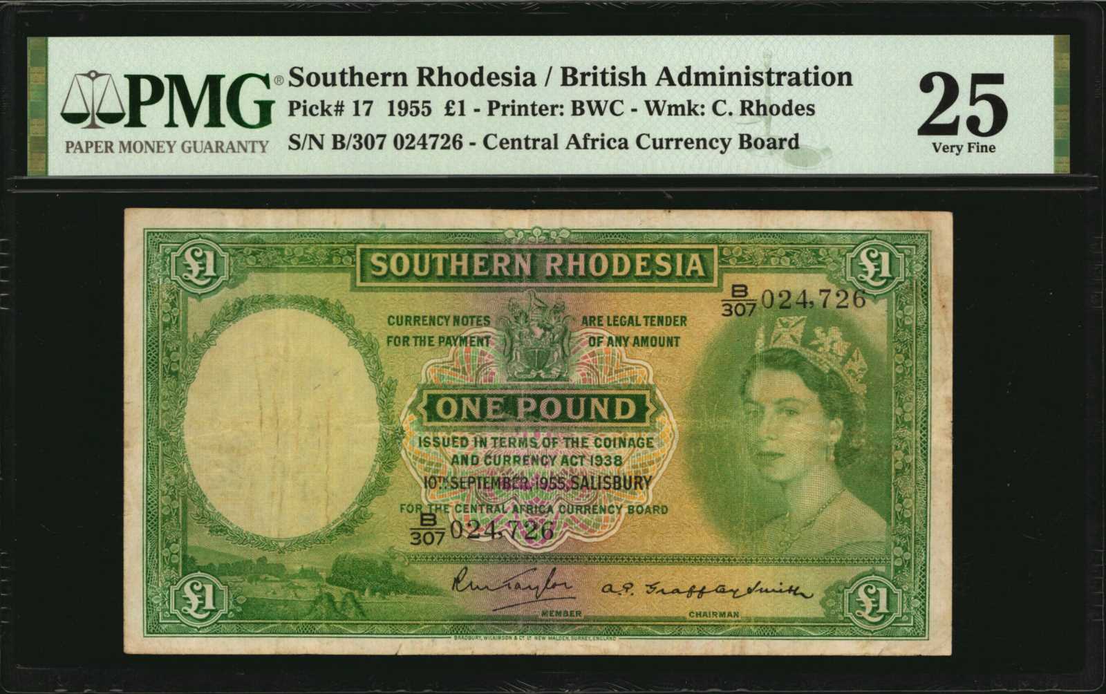 SOUTHERN RHODESIA. Central Africa Currency Board. 1 Pound - 紙幣