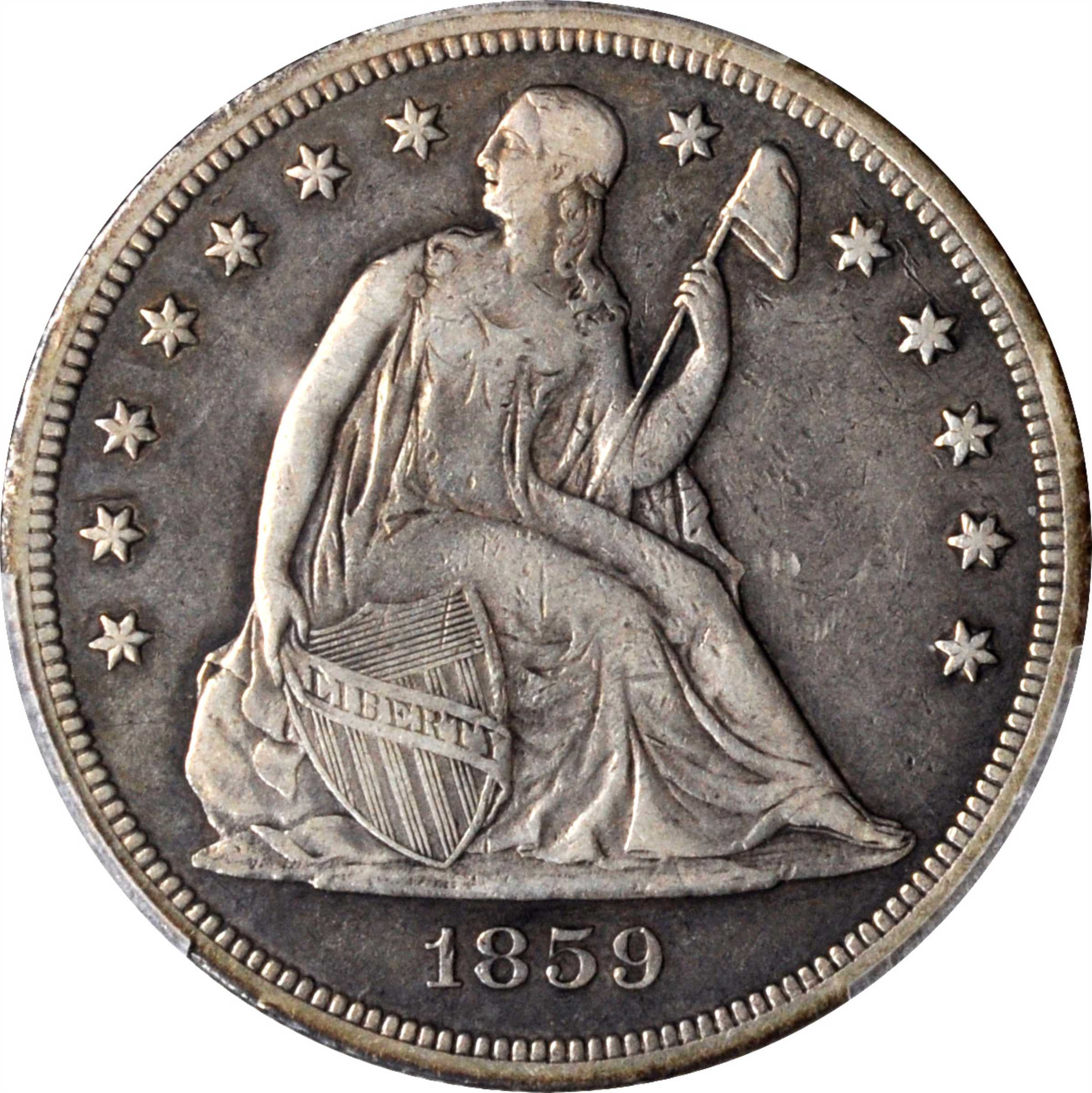 1859-S Liberty Seated Silver Dollar. VF-30 (PCGS). | Stacks Bowers