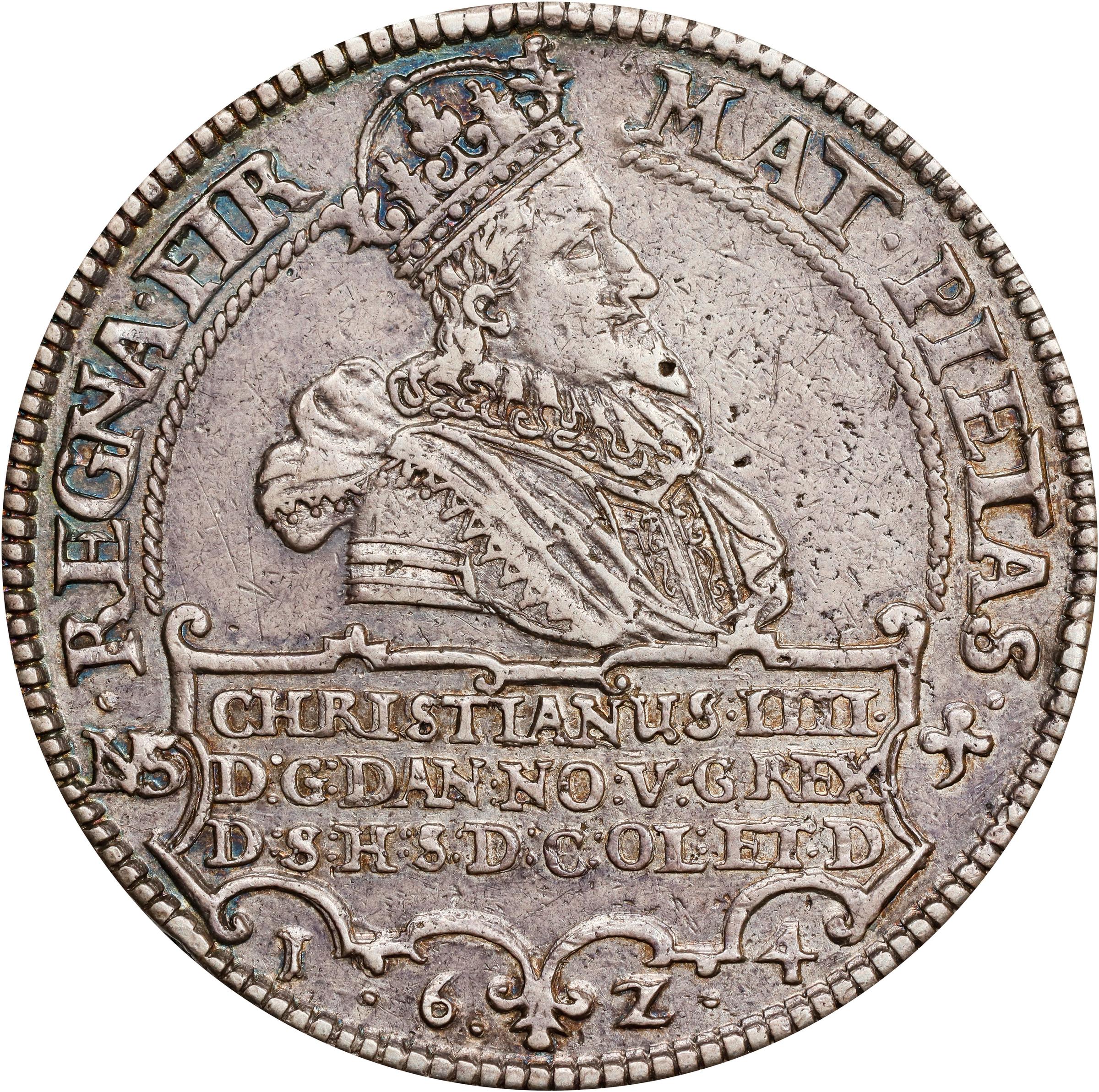 DENMARK. 4 Speciedaler, 1624. Copenhagen Mint; privy mark: clover 