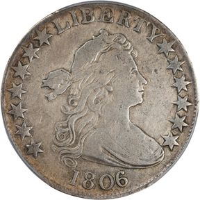 1806/5 Draped Bust Half Dollar. O-103, T-8. Rarity-2. Large Stars. VF Details--Surfaces Smoothed (PCGS).