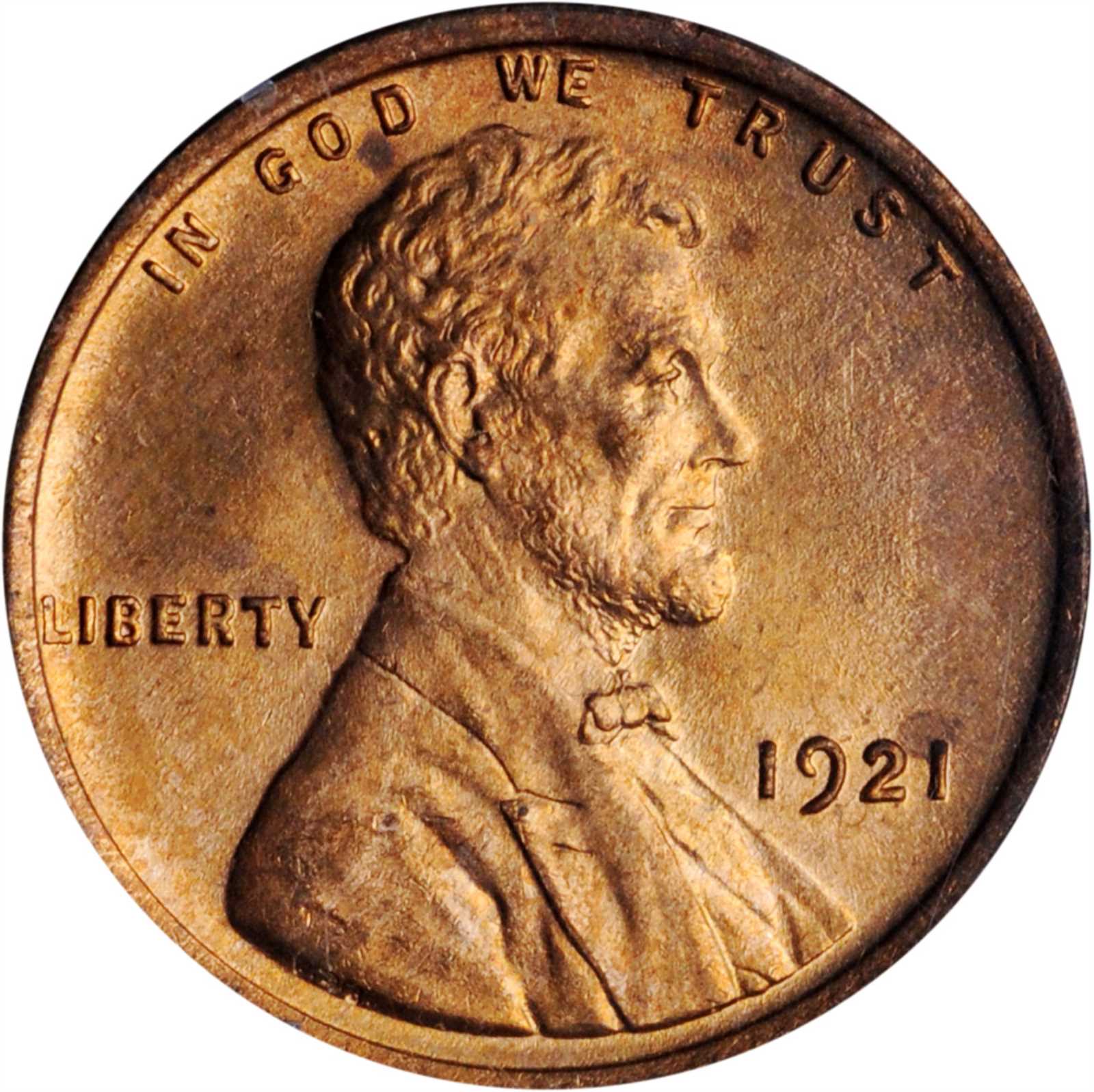 1921 Lincoln Cent. MS 65 RD PCGS . OGH First Generation