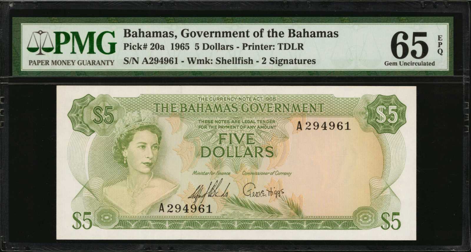 BAHAMAS. Government of the Bahamas. 5 Dollars