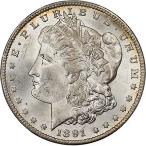 1891-CC Morgan Silver Dollar. MS-62 (PCGS).