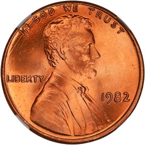 1982 Lincoln Cent. Copper-Plated Zinc. Large Date. MS-69 RD (NGC).