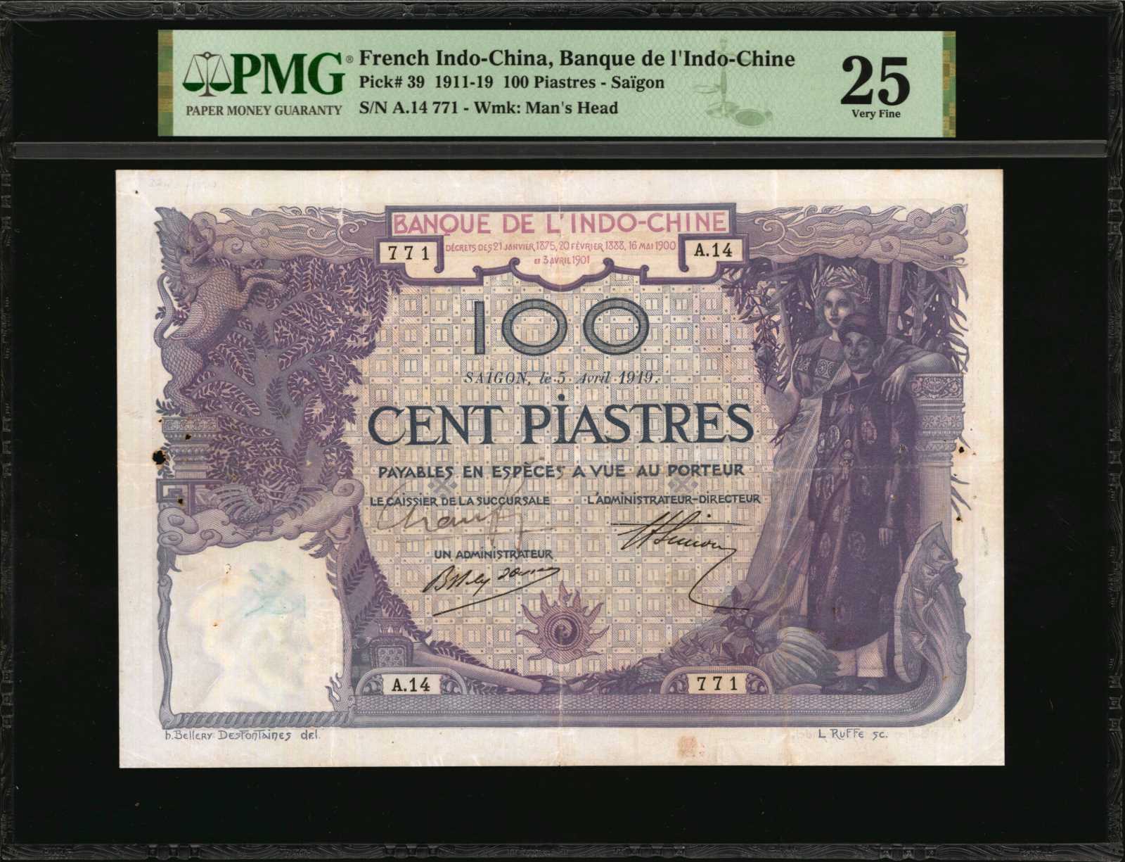 FRENCH INDO-CHINA. Banque de L'Indo-Chine. 100 Piastres