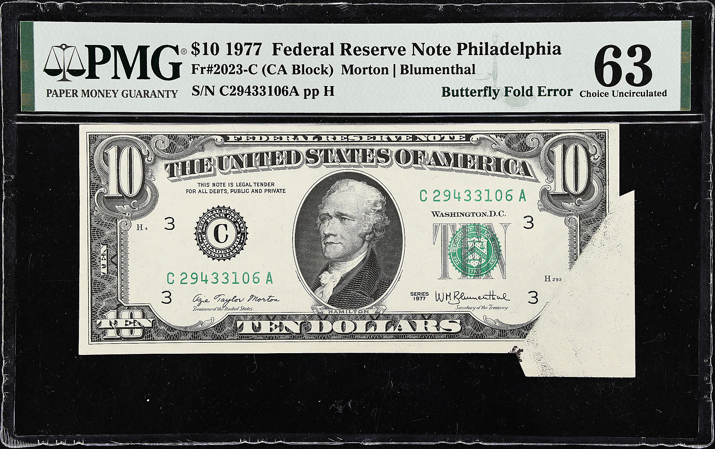 Fr. 2023-C. 1977 $10 Federal Reserve Note. Philadelphia. PMG