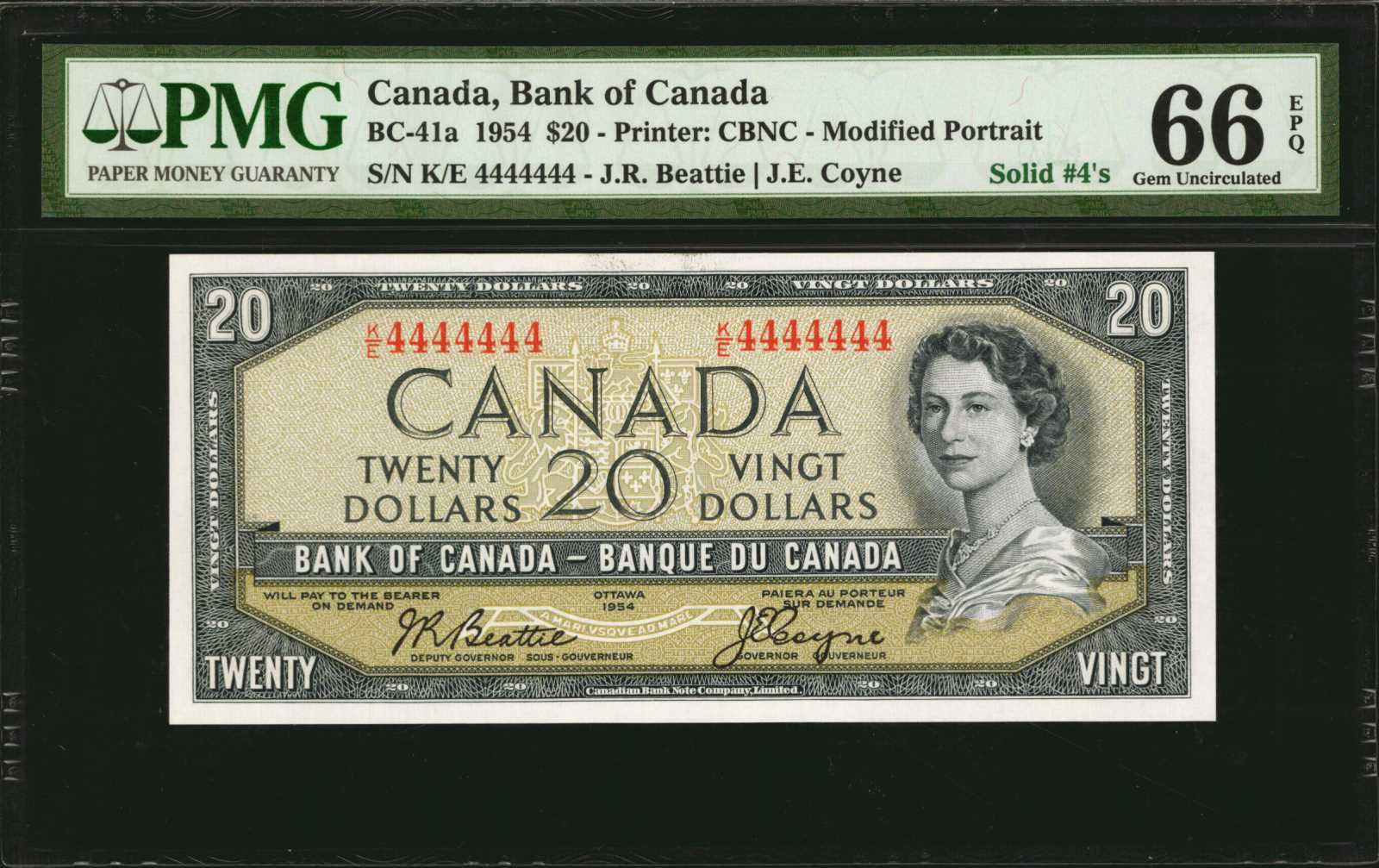 CANADA. Bank of Canada. 20 Dollars, 1954. BC-41a. Solid Serial