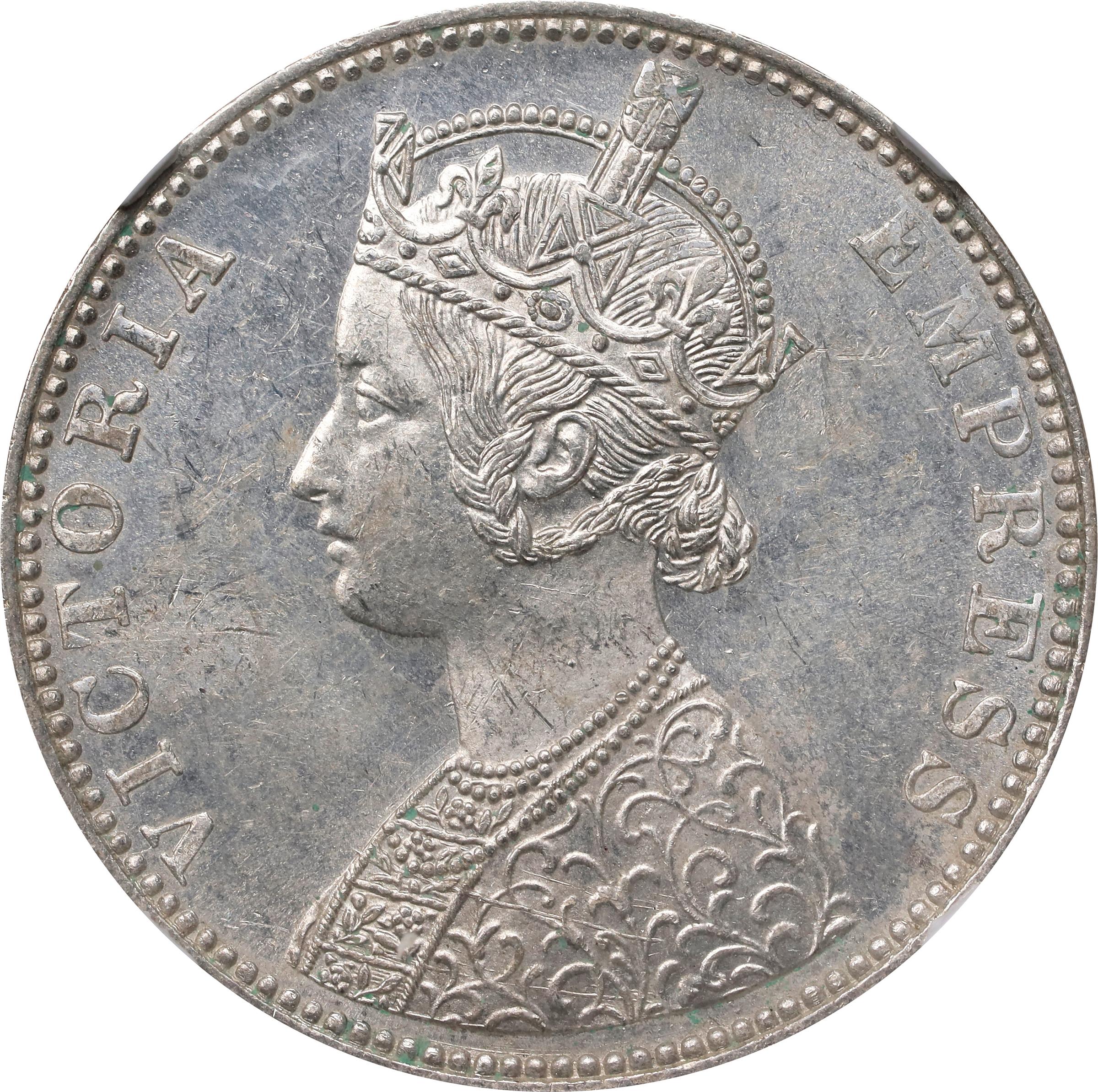 MS63 英領 インド ルピー 銀貨 1893B NGC india rupee INDIA. Rupee, 1887-B. Bombay Mint. Victoria. NGC MS-63