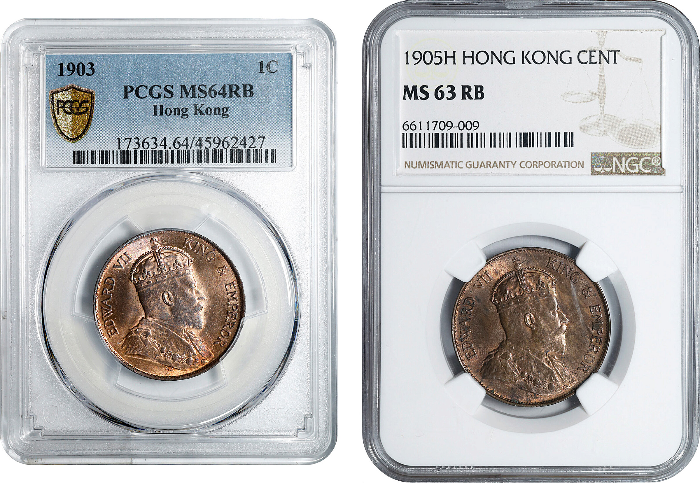 HONG KONG. Duo of Cents (2 Pieces), 1903 & 1905. Edward VII. Both