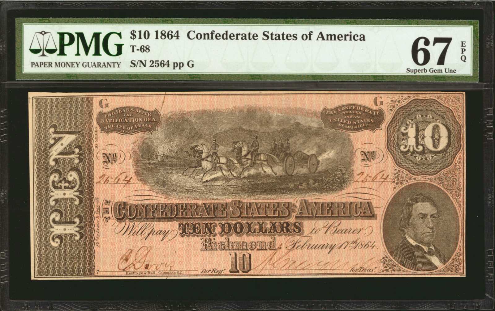 1864 $10 Confederate Note