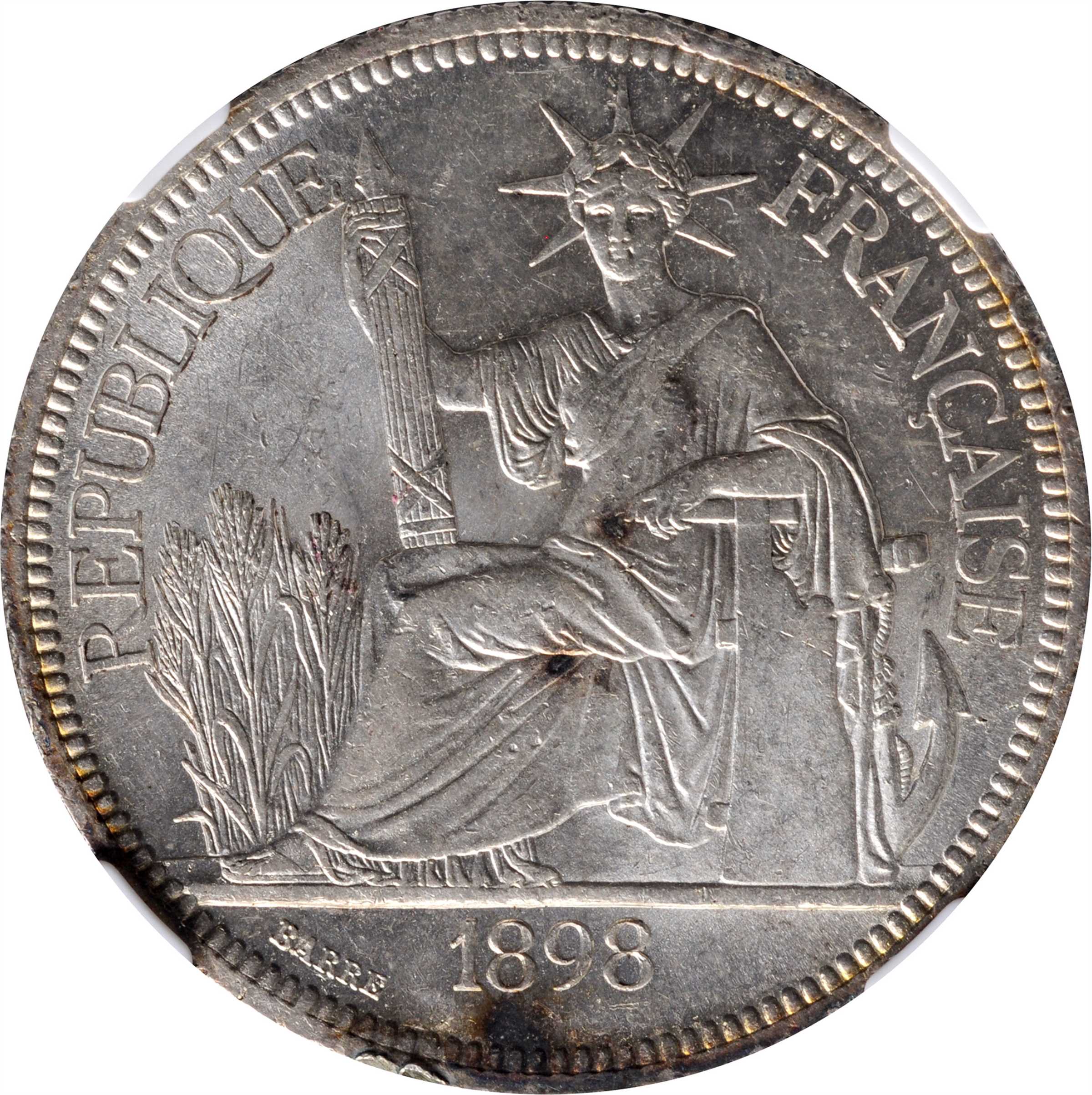 N02004 ④フランス銀貨 記念硬貨 PIASTRE DE COMMERCE /REPUBLIQUE