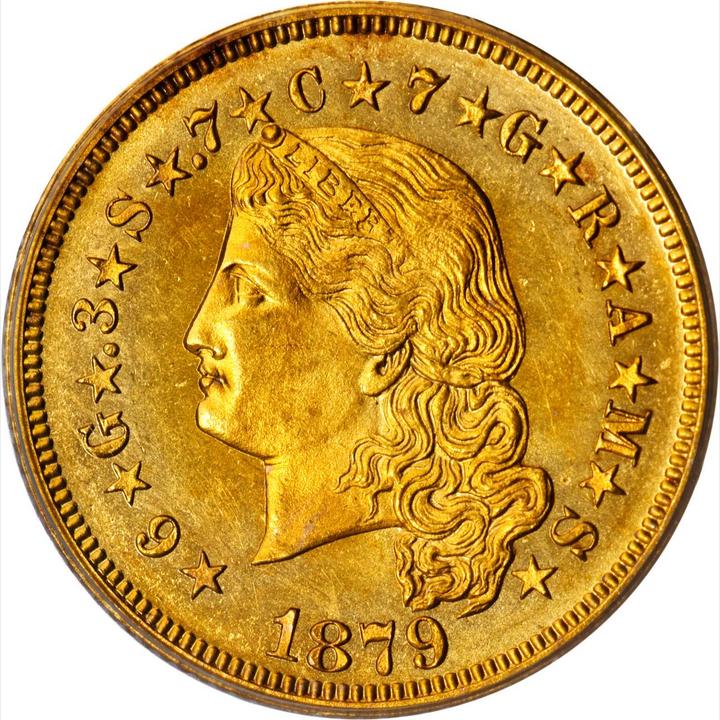1880 Stella Gold $4 Coiled Hair Four Dollar Piece - Early Gold