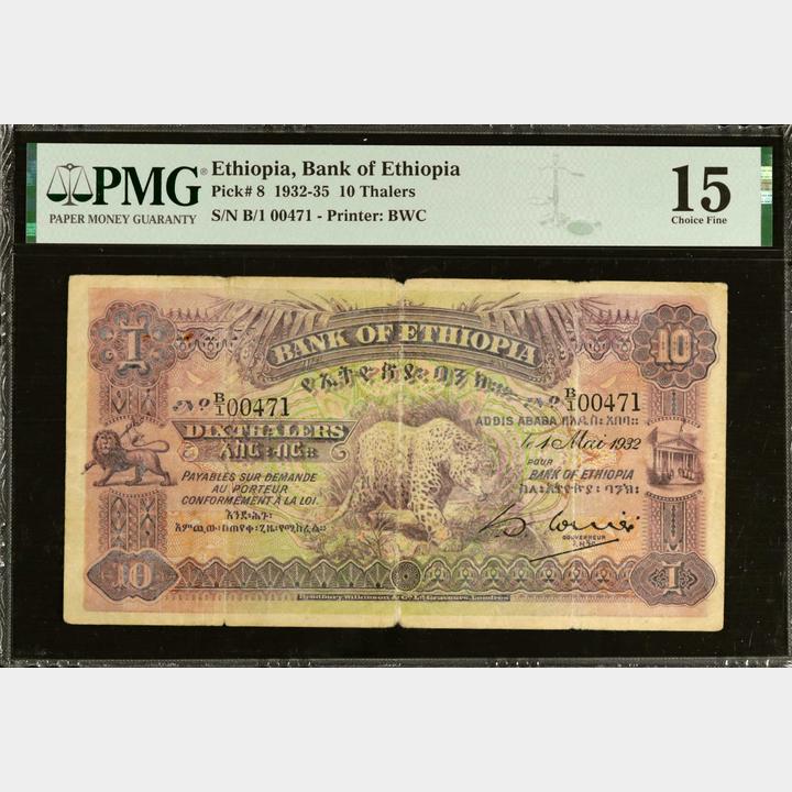 ETHIOPIA. Bank of Ethiopia. 10 Thalers, 1932-35. P-8. PMG Choice ...
