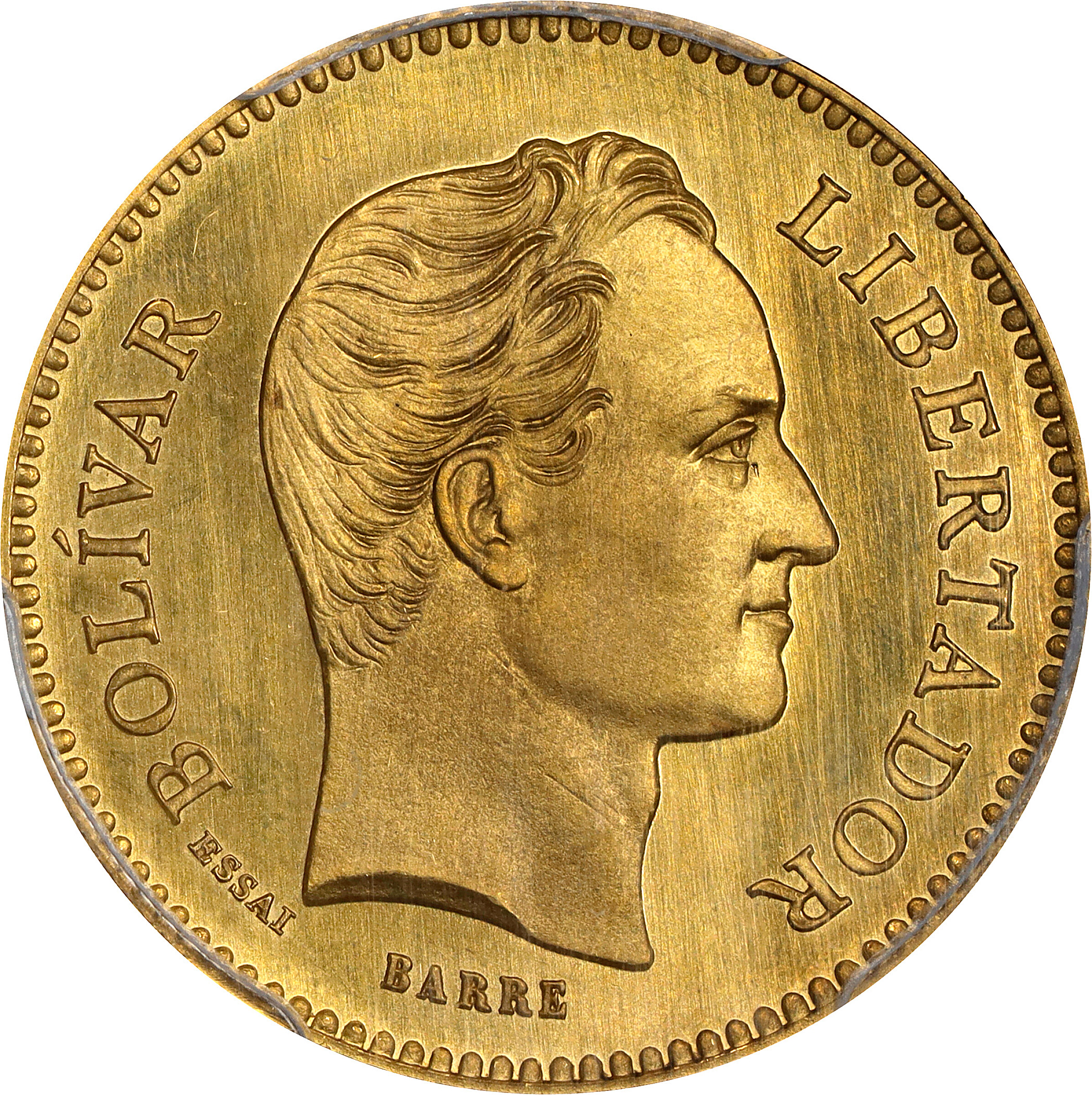 VENEZUELA. Gold 5 Venezolanos Essai (Pattern), 1875. Paris Mint 