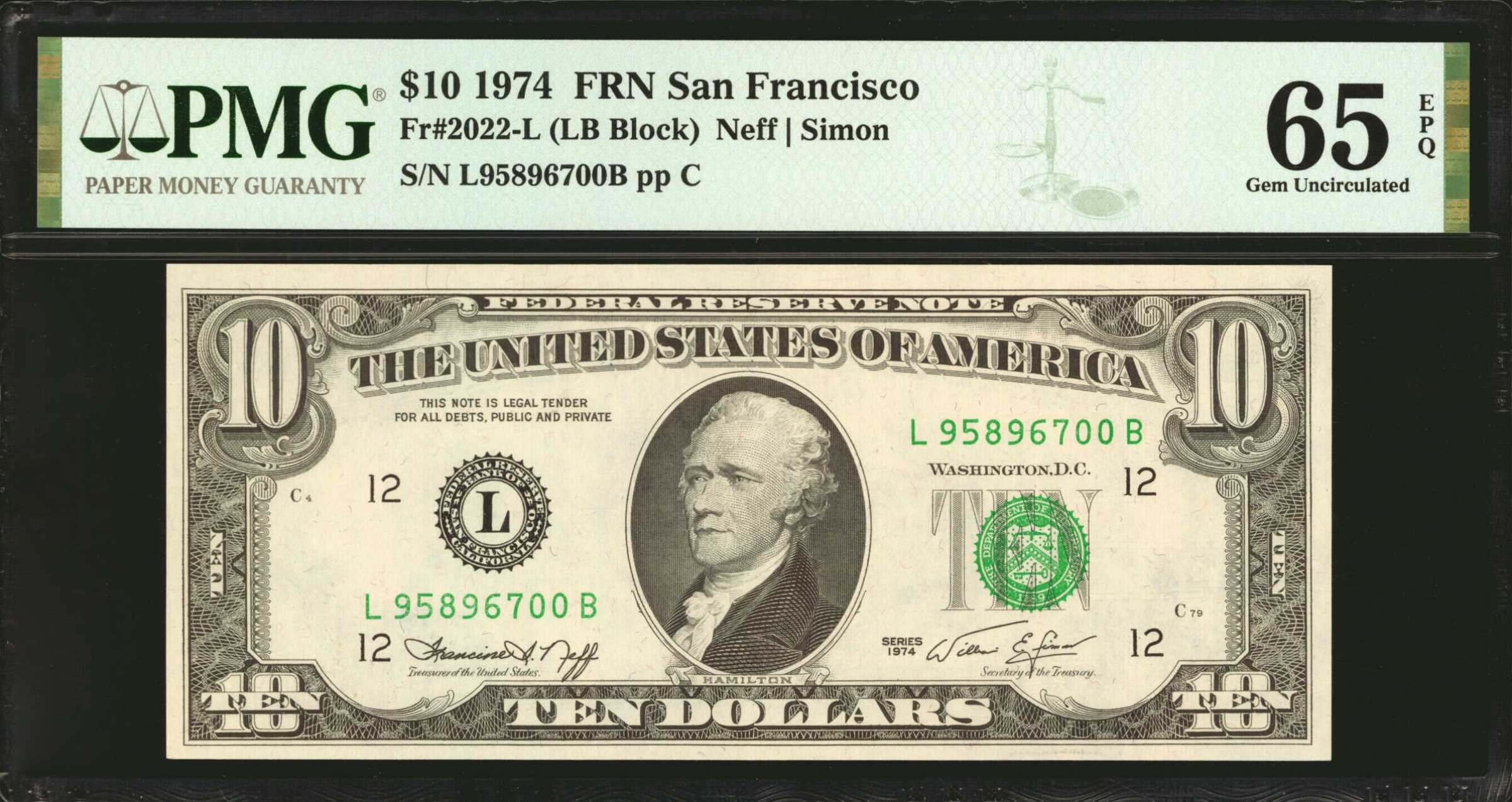 Lot of (3) Fr. 2022-L & 2023-L. 1974 & 1977 $10 Federal Reserve Notes ...