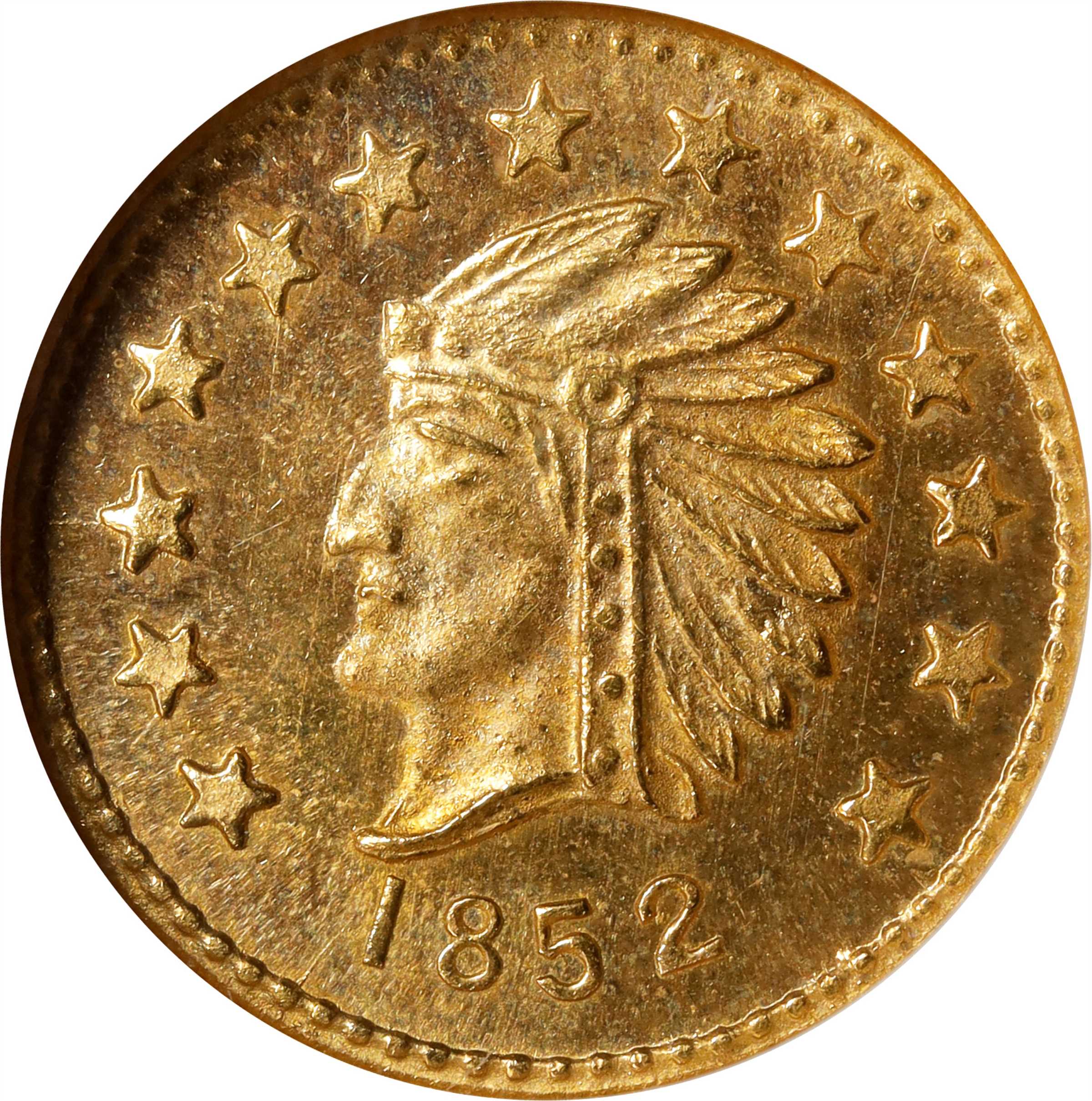 1852 California Gold Token. Round 12. Indian  Bear. MS-65 (NGC). |  Stacks Bowers