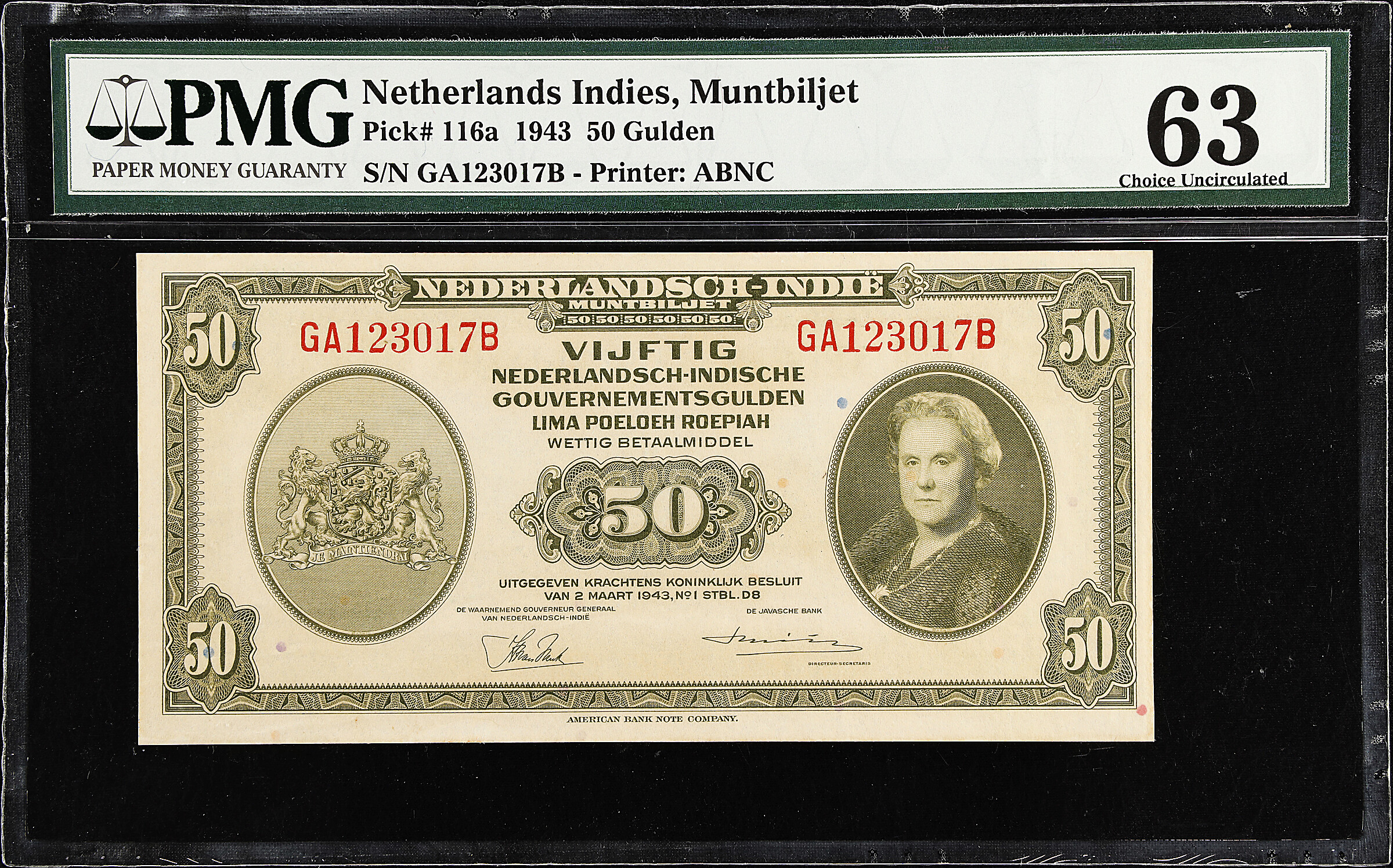 NETHERLANDS INDIES. Javasche Bank. 50 Gulden, 1943. P-116a