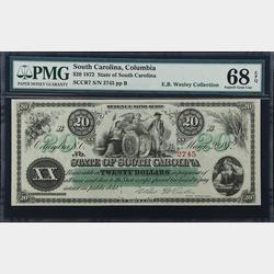 1872 $50 South Carolina Note PMG 66 EPQ