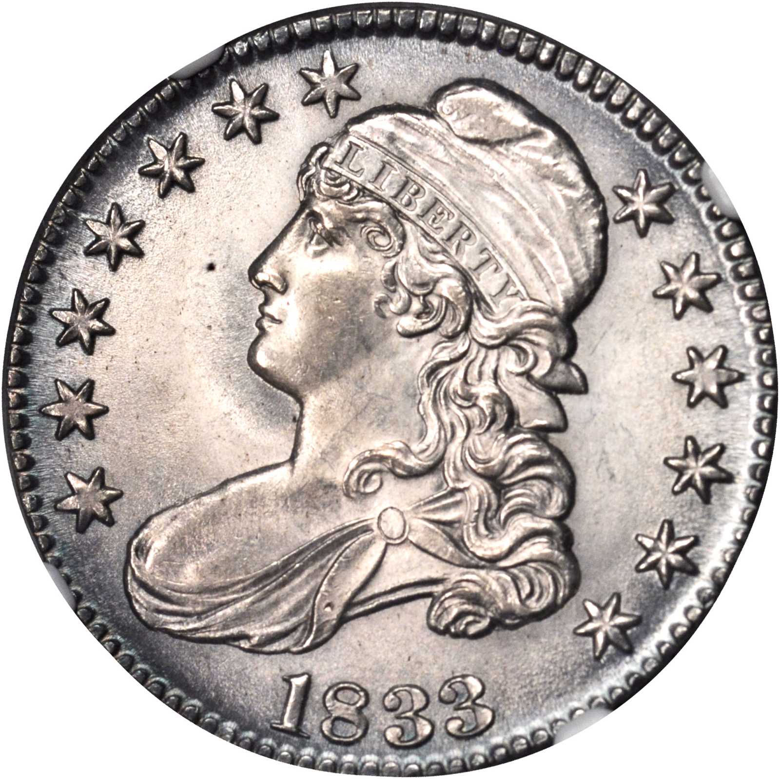 1833 Capped Bust Half Dollar. O-107. Rarity-3. MS-65+ (NGC).